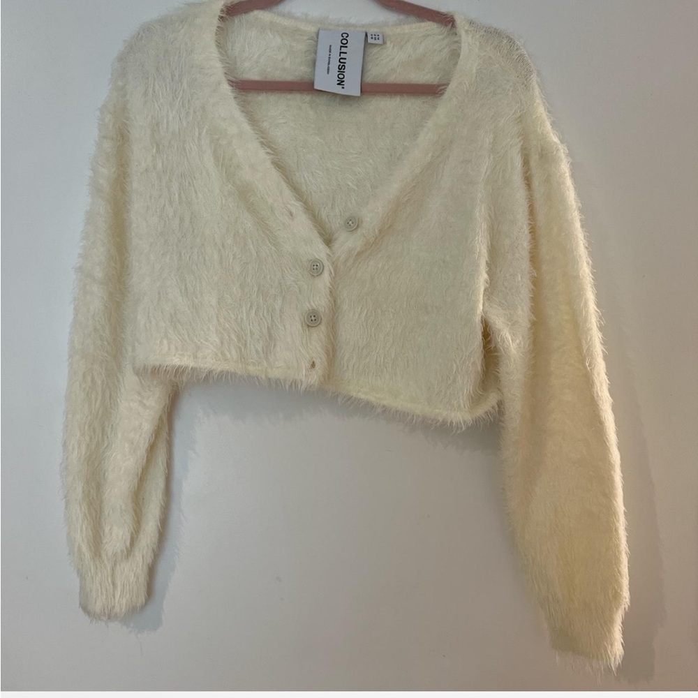 Cropped furry cardigan